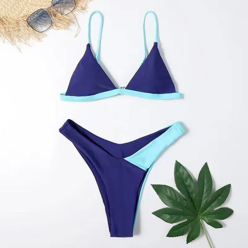 Women's nylon swimsuit briefs set with pattern design in European American sizing