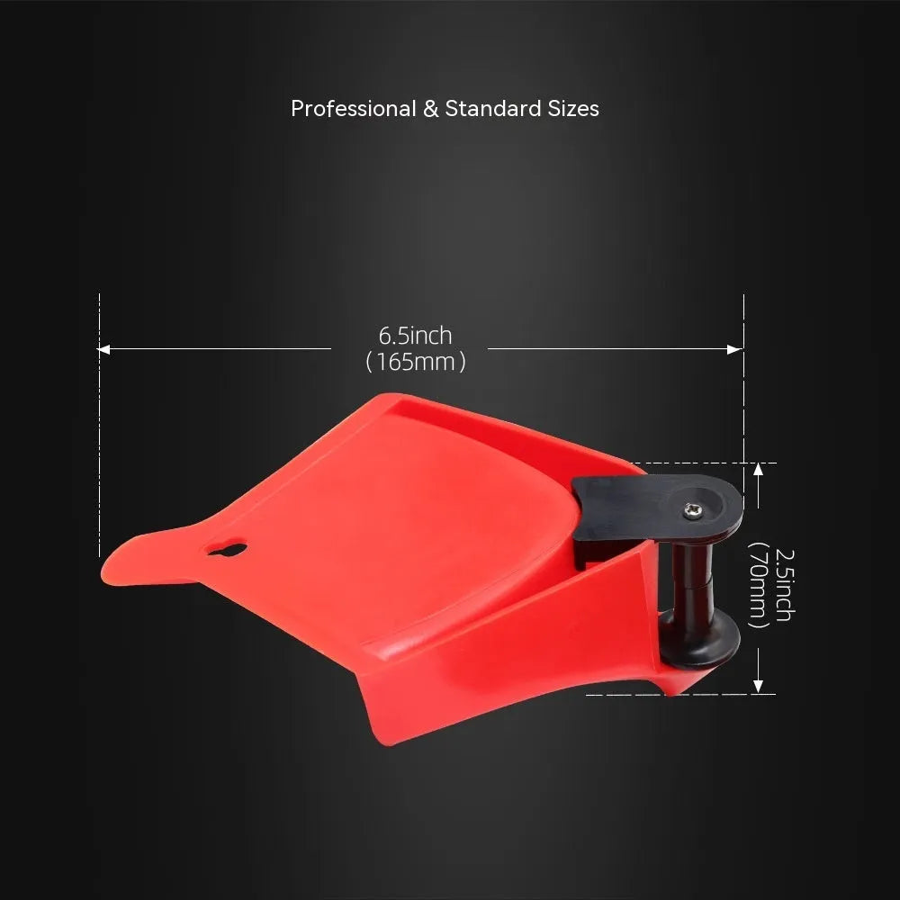 Four red plastic car stop parking blocks with non-slip rubber tread surfaces for tyre guidance