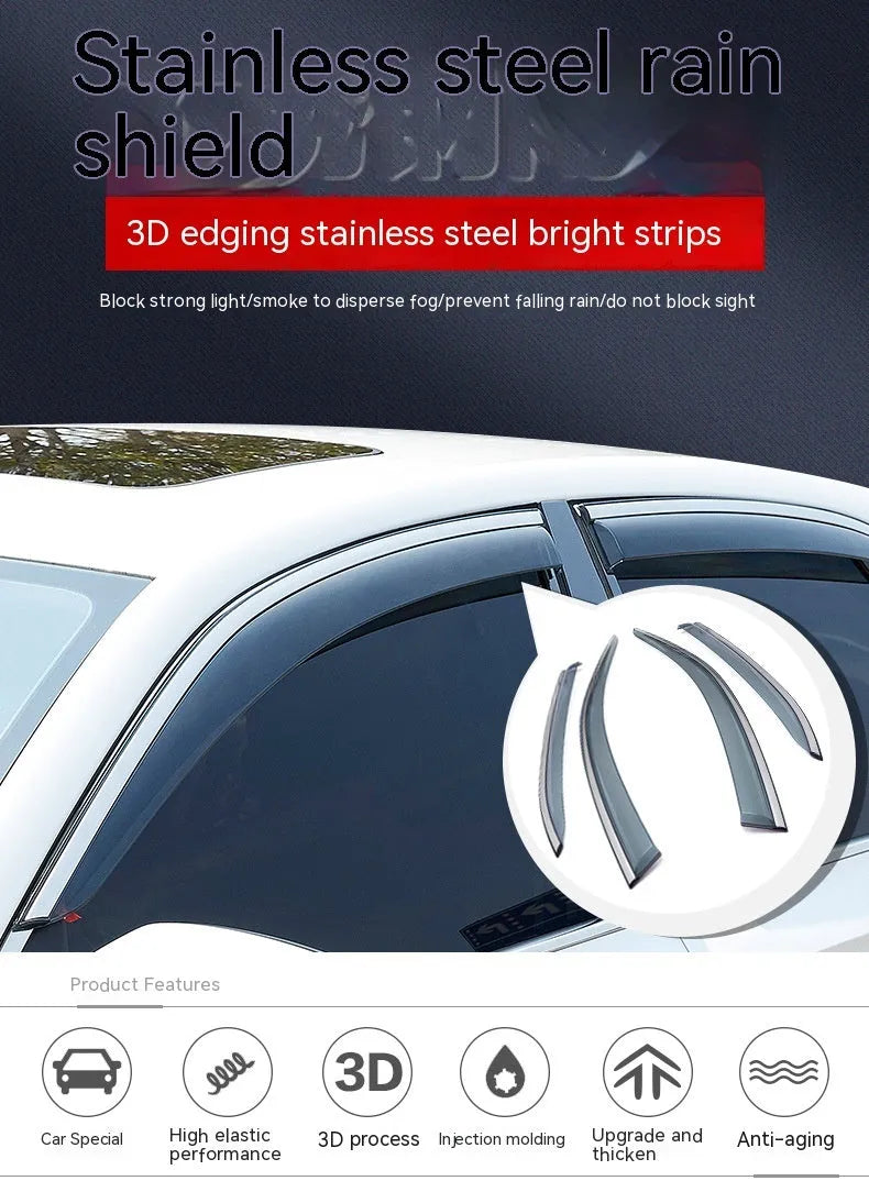 Set of four black PVC rain visors for Jeep Wrangler side windows, suitable for 2007-2021 models.