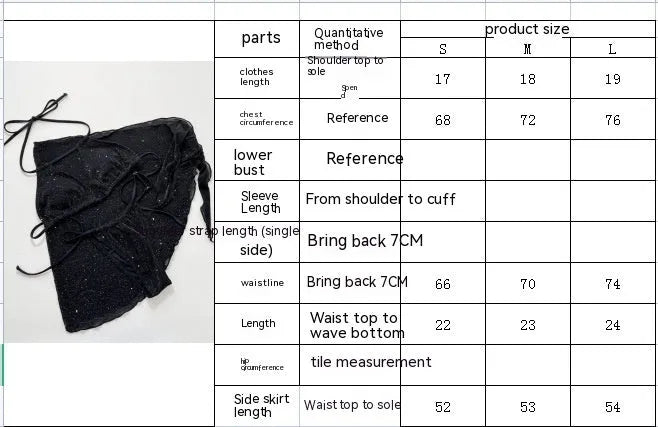 Black three-piece bikini swimsuit set with polyester fabric, showing top and shorts components