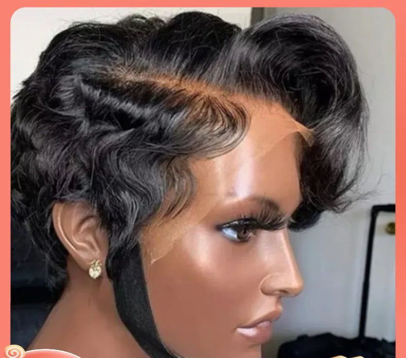 Real hair lace wig for ladies short oblique bangs full hand weaving natural look