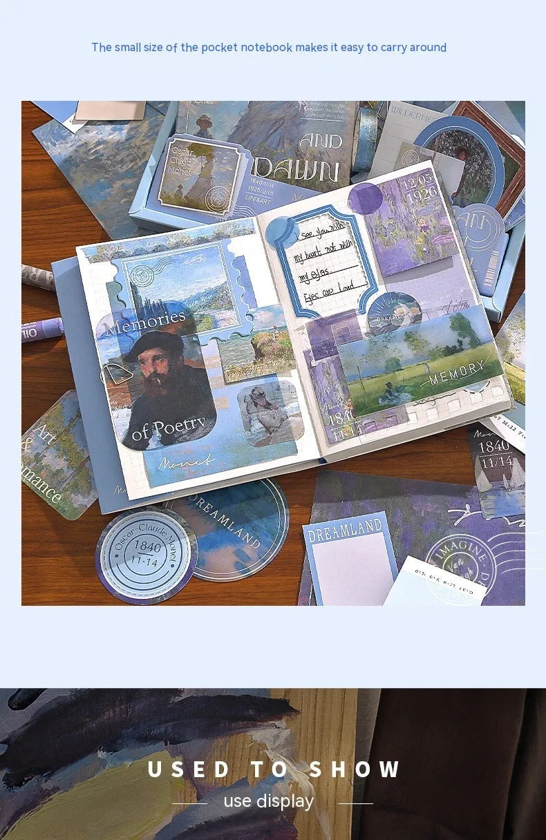 A6 creative journal gift box set with plaid notebook, decorative papers, cards, stickers, and artistic accessories