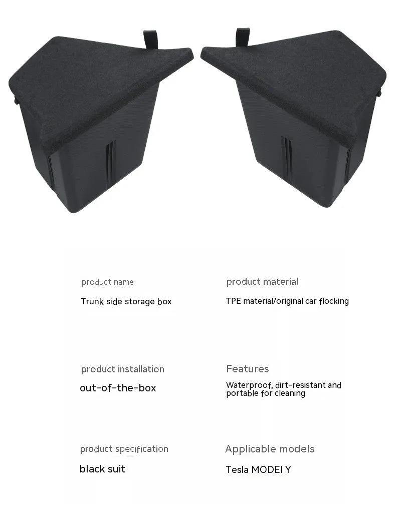 Tesla Model Y and Model 3 trunk side storage box cover set in TPE material