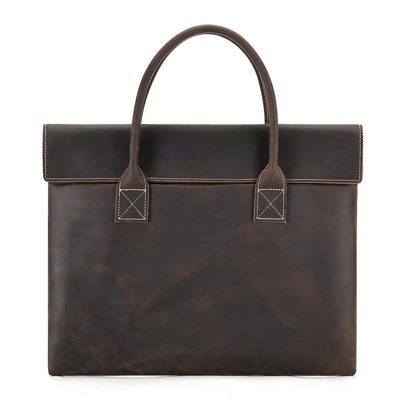 Crazy Horse leather men's handbag thin portable cowhide genuine leather coffee colour business travel