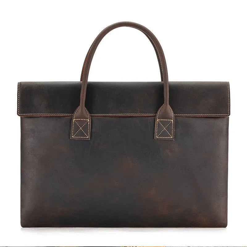 Crazy Horse leather men's handbag thin portable cowhide genuine leather coffee colour business travel