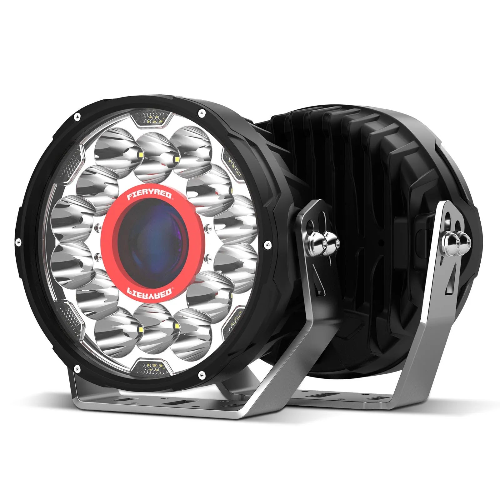 Pair of 7-inch round waterproof LED off-road driving lights for vehicle mounting.