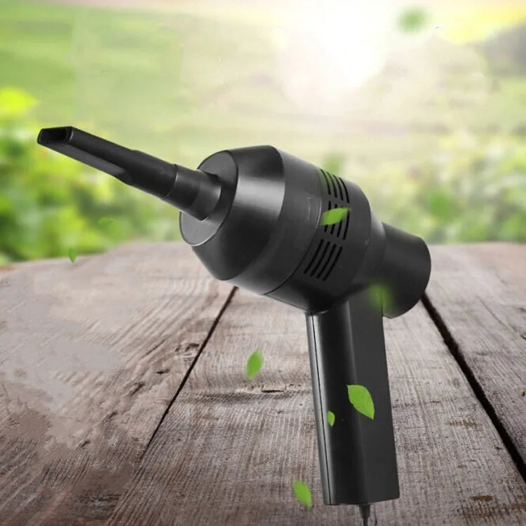 Black desktop mini vacuum cleaner with USB cable for keyboard and computer cleaning