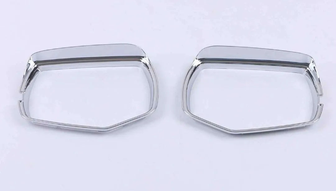 Set of ABS plastic mirror covers for Cadillac CT5 CT6 in carbon fibre, silver, and rain frame styles.