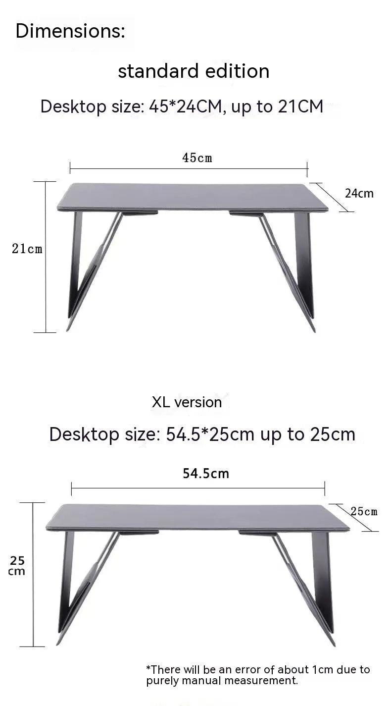 Foldable wooden laptop tablet stand in black, standard size, with legs open on a flat surface