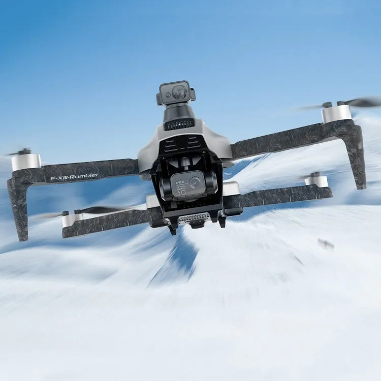 White folding quadcopter drone with 4K camera, shown with remote control and shoulder bag.