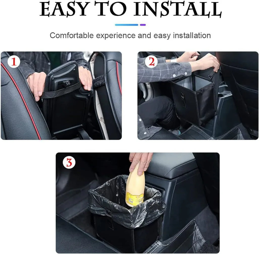 Black Oxford cloth car folding trash can with hanging strap and 8.7 litre capacity