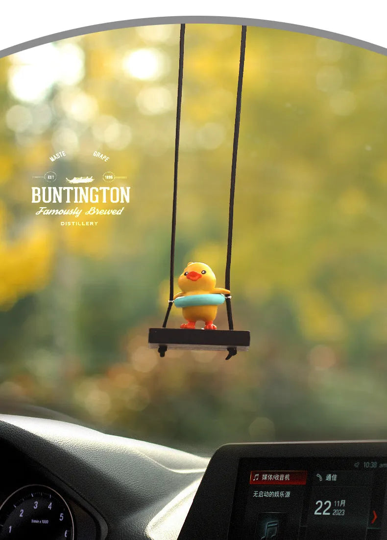 Cute yellow plastic duck doll car hanging ornament with four pendant style choices.