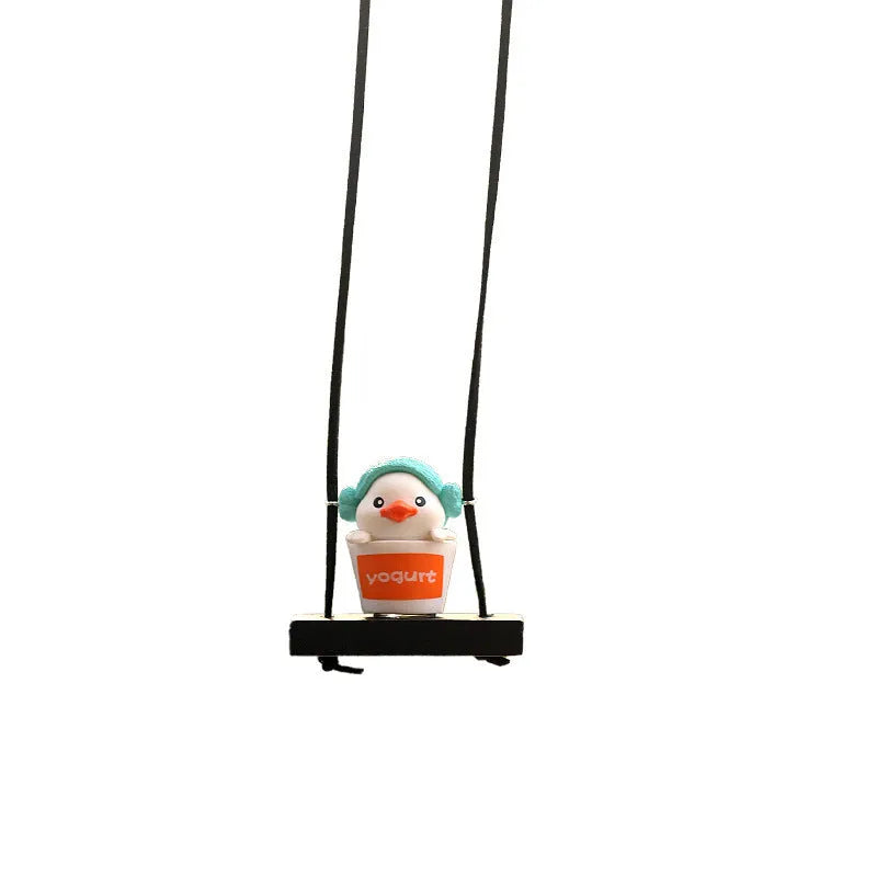 Cute yellow plastic duck doll car hanging ornament with four pendant style choices.