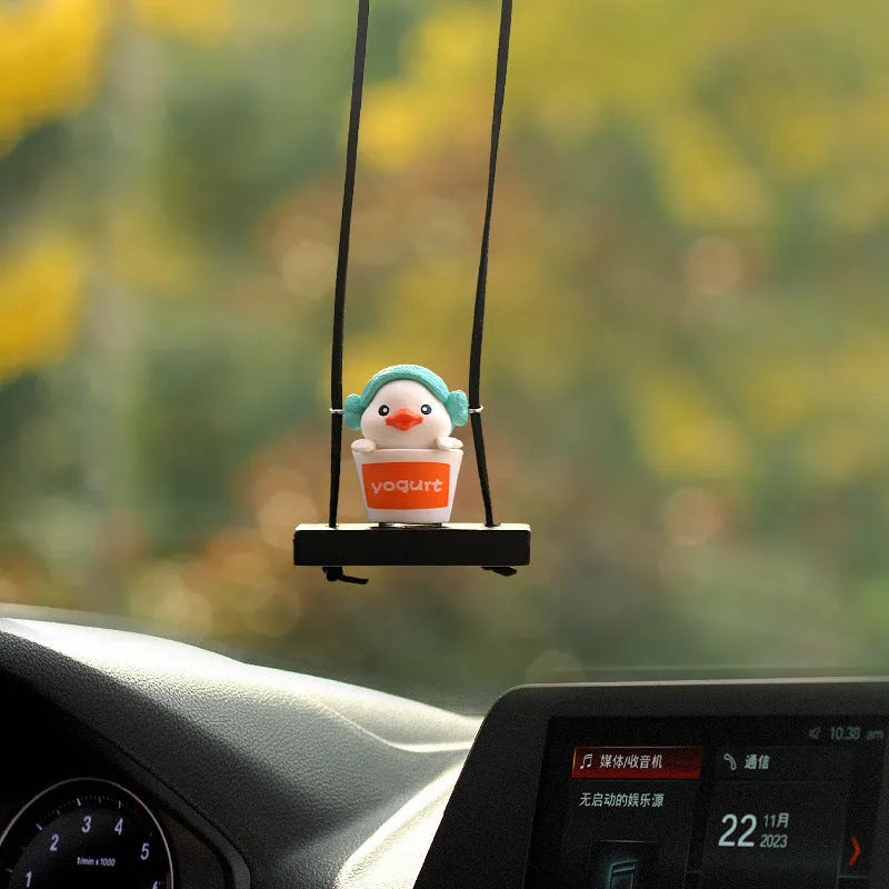 Cute yellow plastic duck doll car hanging ornament with four pendant style choices.