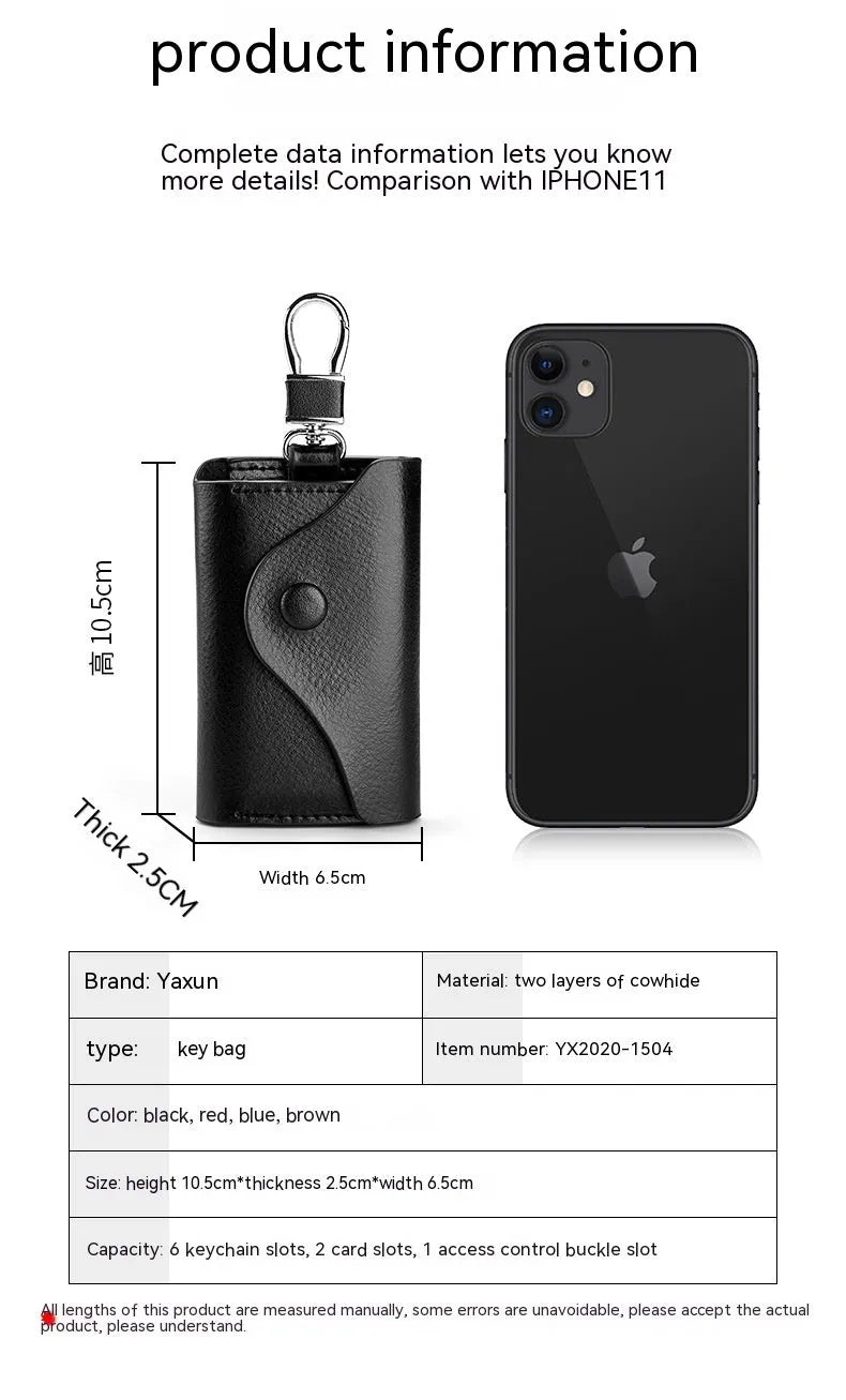 Genuine leather keychain card holder in square vertical design with key organisation