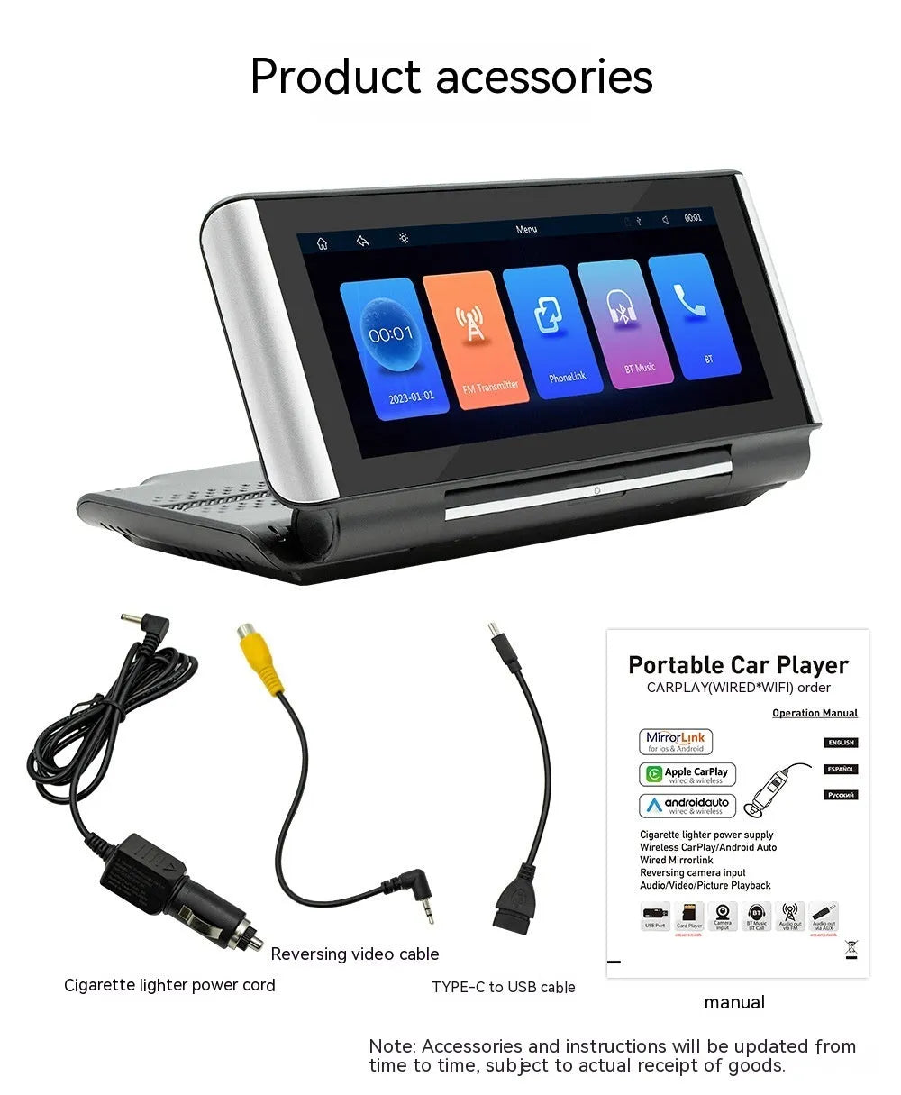 6.86 inch vehicle-mounted MP5 multimedia player with LED screen for wireless CarPlay and reversing camera.