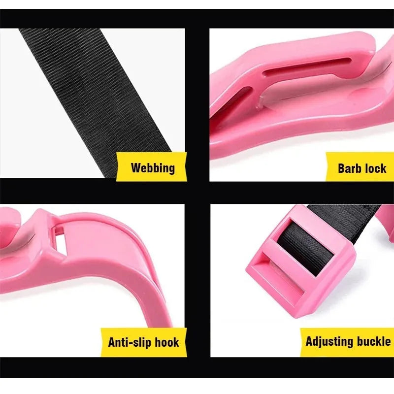 Pregnancy car seat belt adjuster shown in use, redirecting seat belt over thighs instead of abdomen.