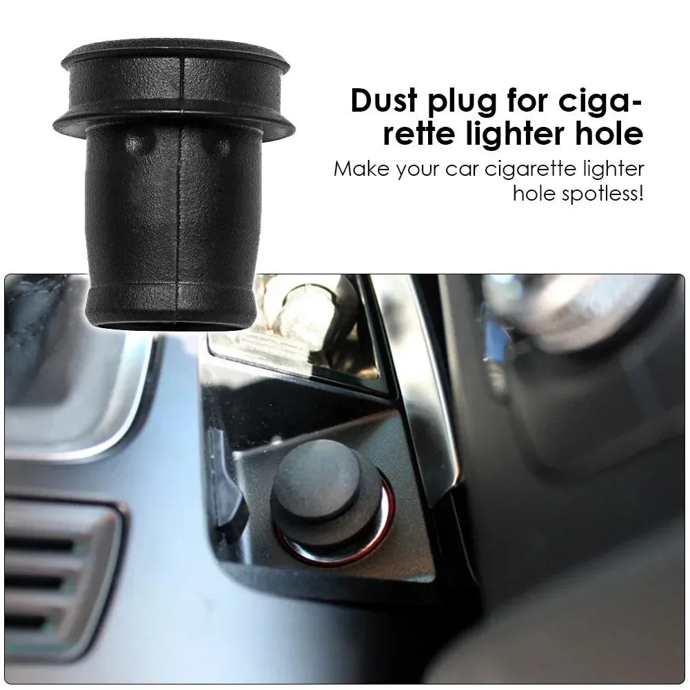 Black PVC car cigarette lighter dust plug for 12V socket protection.