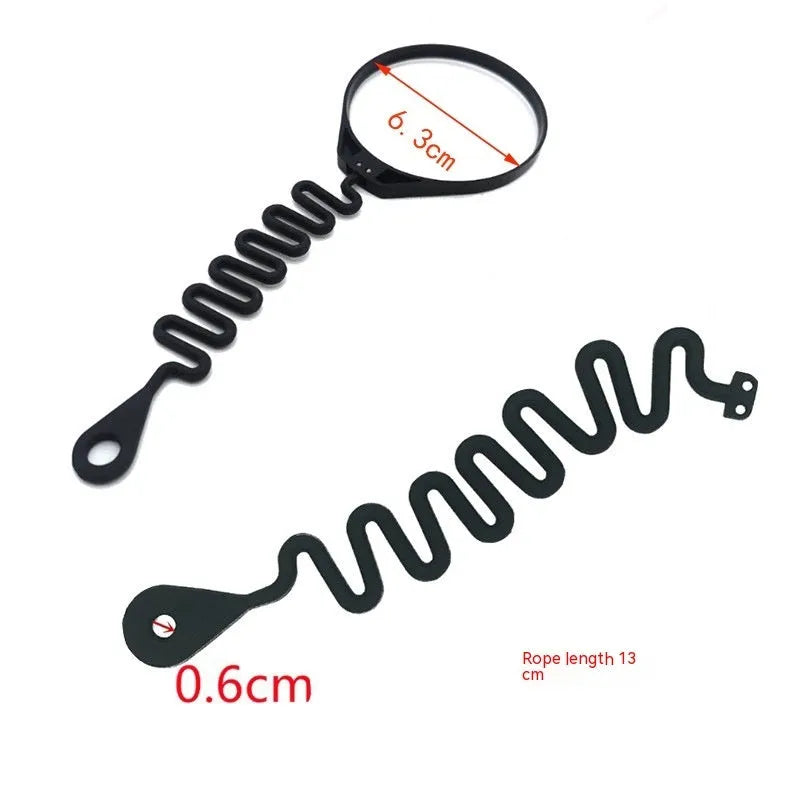 Black rubber Volvo fuel cap anti-lost tether strap, showing circle band and separate rope design options.