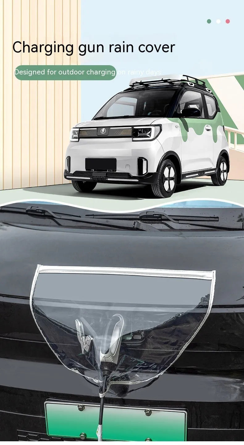 Black electric vehicle charging rain cover with magnetic strips unfolded to show 60cm x 50cm size