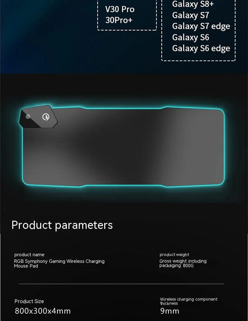 Black Mech-style cloth gaming mouse mat with luminous electric effect, showing TYPC port and non-slip rubber base.