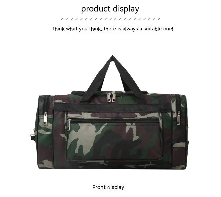 Camouflage luggage bag with 20L capacity and waterproof fabric construction