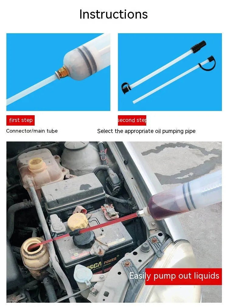 Manual oil suction and injection pump tool with PP barrel in 200CC, 500CC, 1500CC sizes.