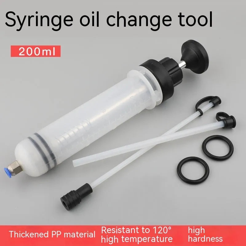Manual oil suction and injection pump tool with PP barrel in 200CC, 500CC, 1500CC sizes.