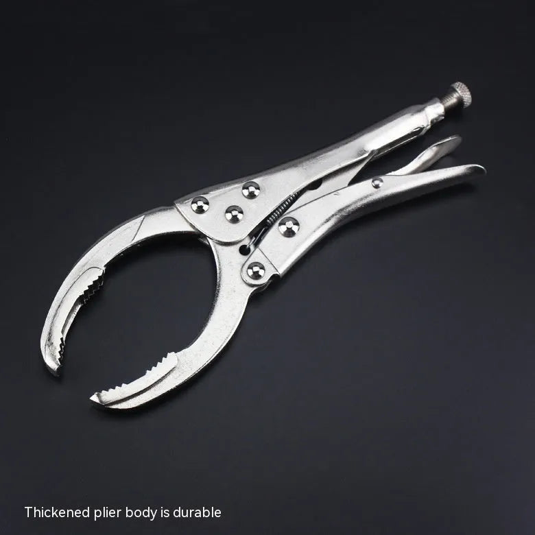 Adjustable clamp oil filter wrench with 50-110mm range on a workshop bench