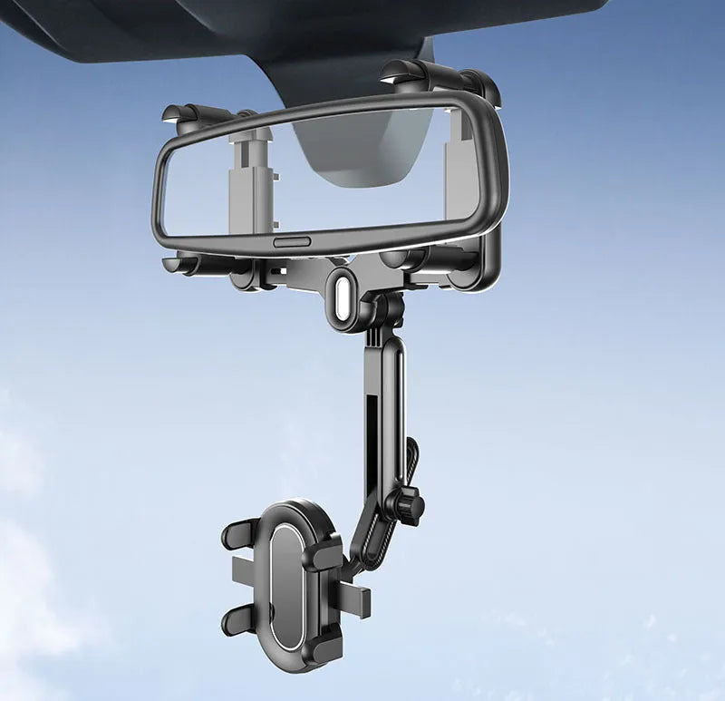 Car rear view mirror phone holder with retractable arms for 4.0-7.0 inch mobile devices
