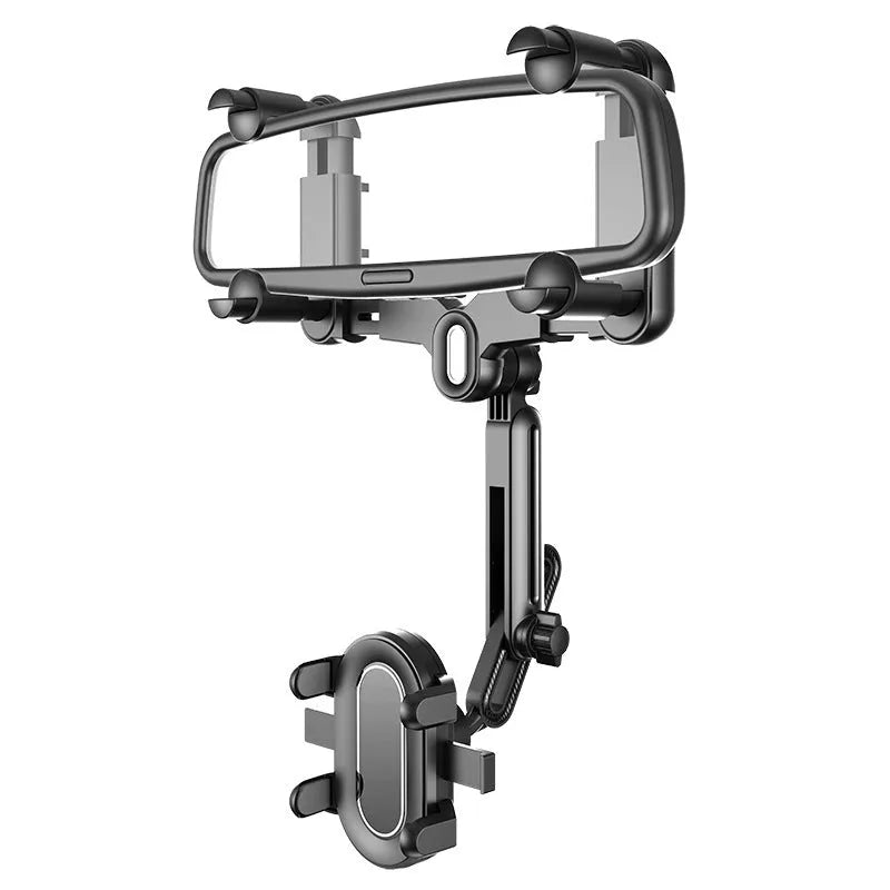 Car rear view mirror phone holder with retractable arms for 4.0-7.0 inch mobile devices