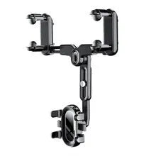 Car rear view mirror phone holder with retractable arms for 4.0-7.0 inch mobile devices