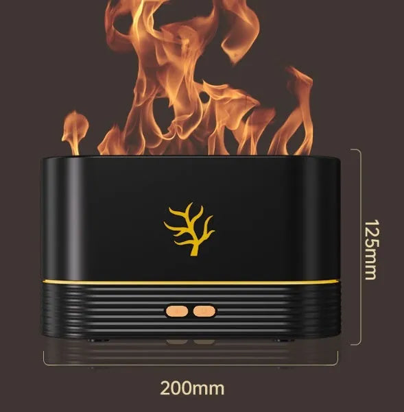 Square white or black USB flame humidifier and aroma diffuser with LED fire effect