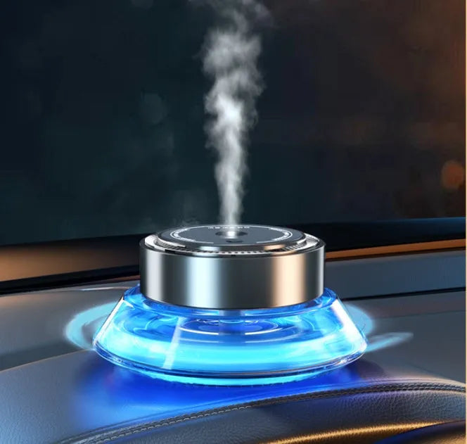 Car mounted smart spray fragrance diffuser unit with refillable gel pack in Gentleman's Black colour