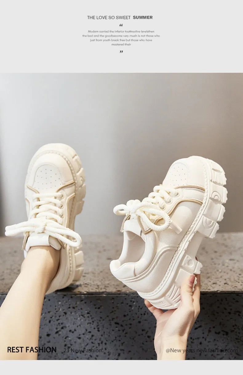 Women's leather casual shoes with height increase in beige and pink colour options