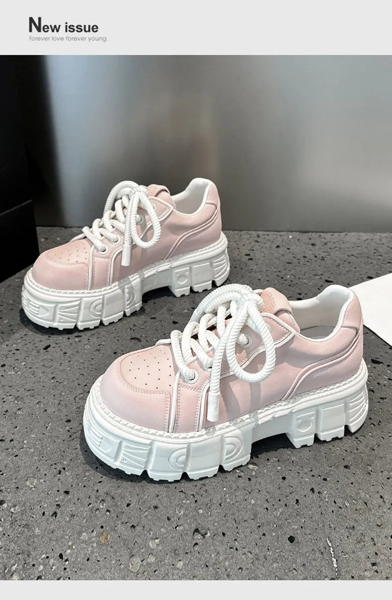 Women's leather casual shoes with height increase in beige and pink colour options