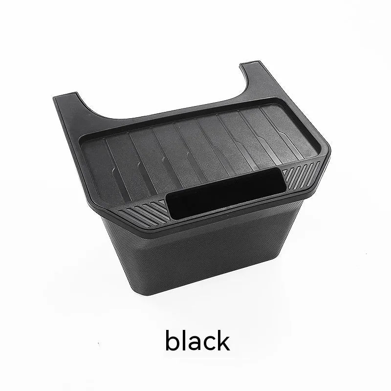 Black rectangular plastic rear middle storage box with handle on car seat
