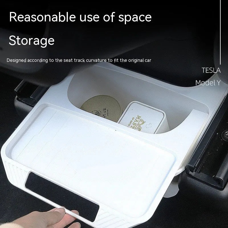 Black rectangular plastic rear middle storage box with handle on car seat