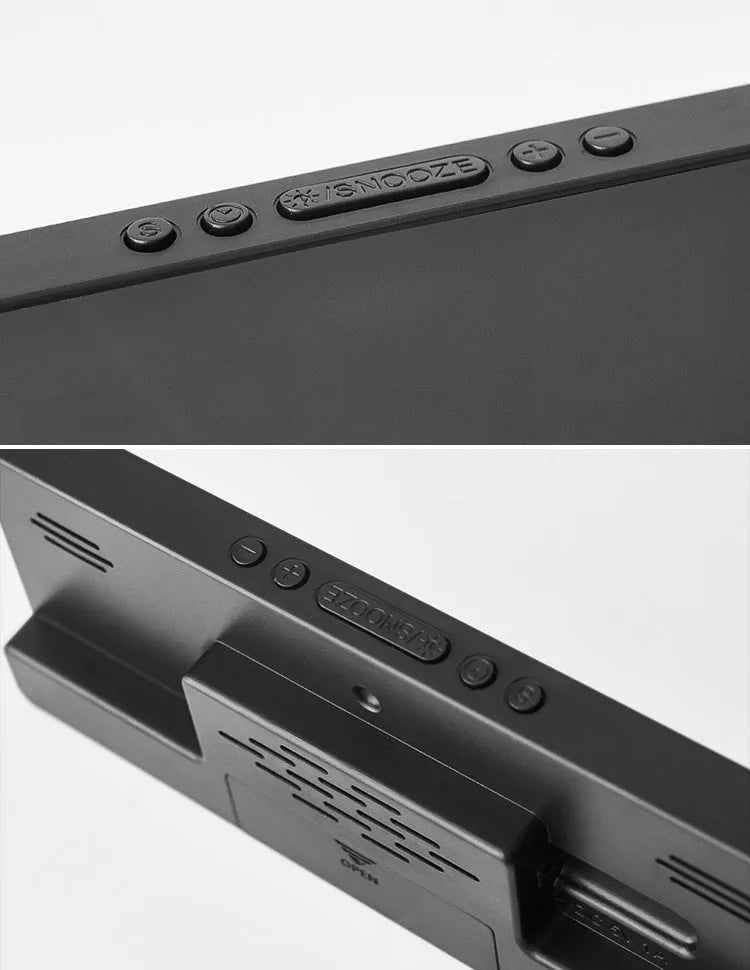 Large screen LED digital alarm clock showing time and temperature, with a thick ABS plastic case.