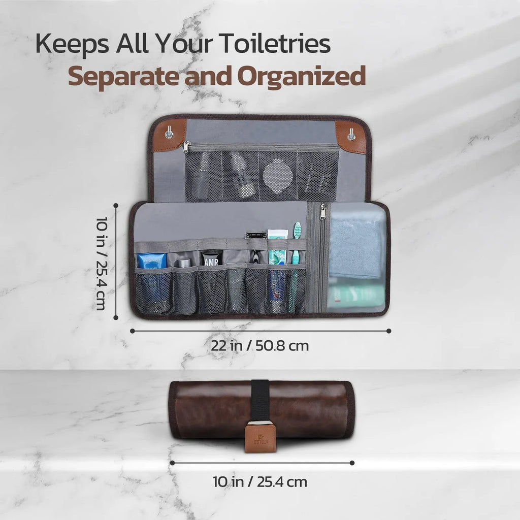 Men's black portable reel wash bag with simple modern design for travel storage