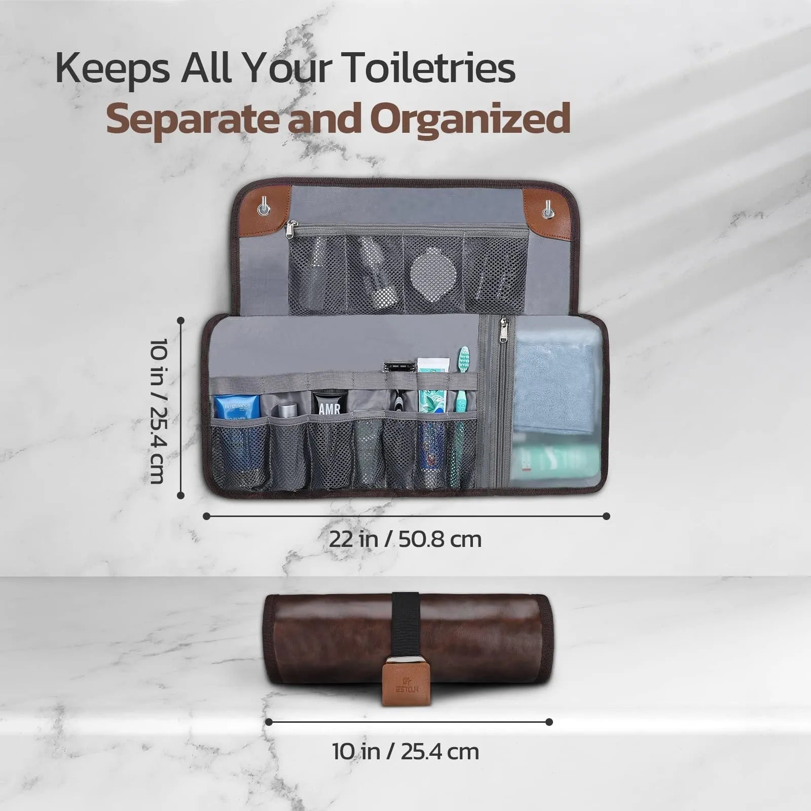 Men's black portable reel wash bag with simple modern design for travel storage