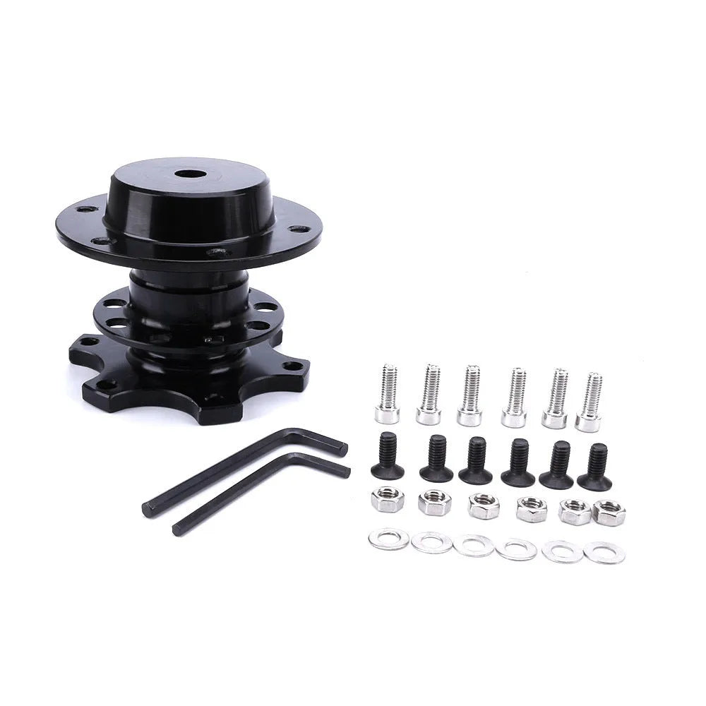 Car quick release steering wheel adapter in five colour options: black, red, blue, silver, gold