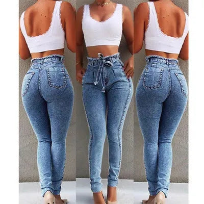 Fringed jeans with distressed detailing and raw hem fringe in cowboy fabric available in three colours