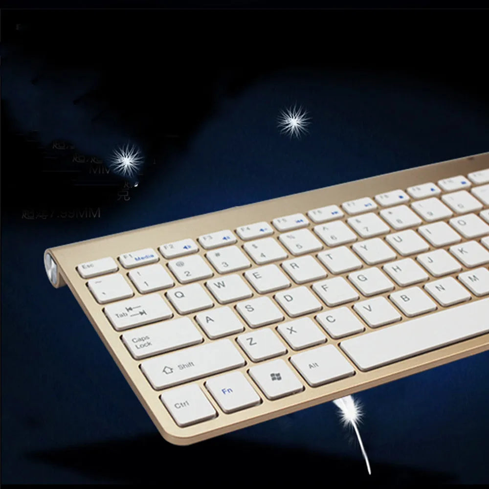 2.4G wireless keyboard and mouse combo set in silver with scissor-key switches and USB receiver