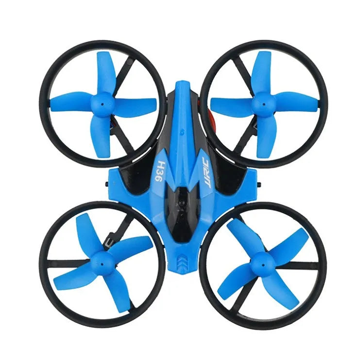 JJRC H36 mini drone in blue and grey with protective fan blades and remote control