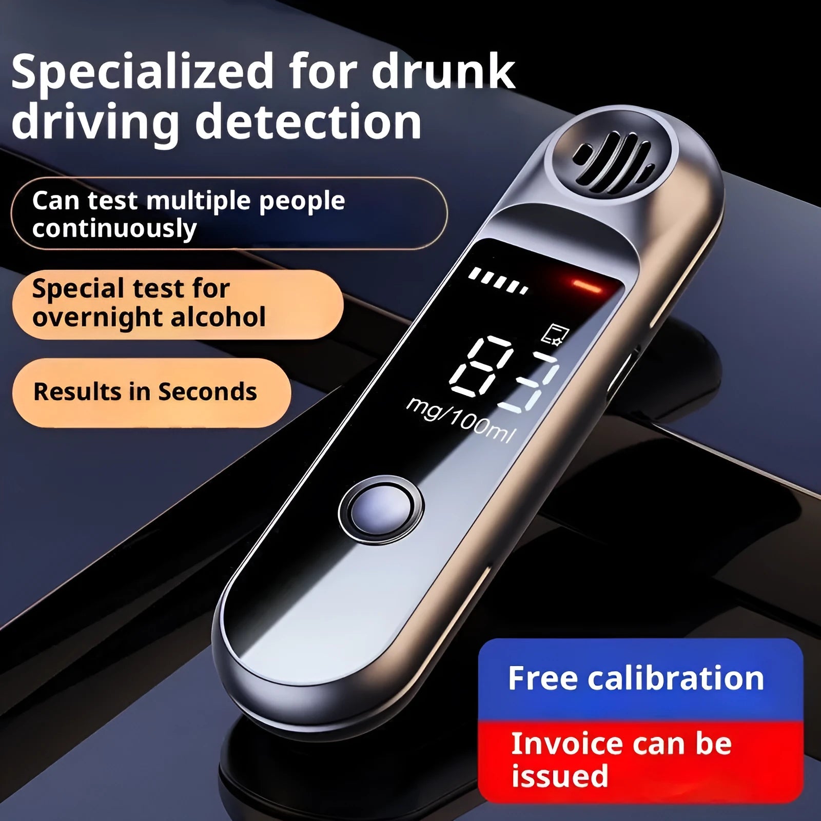 Xiaojiu 1100 alcohol tester breathalyser with Type-C charging port and display