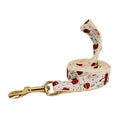 Red cherry print dog collar and leash set with adjustable buckle and bow decoration