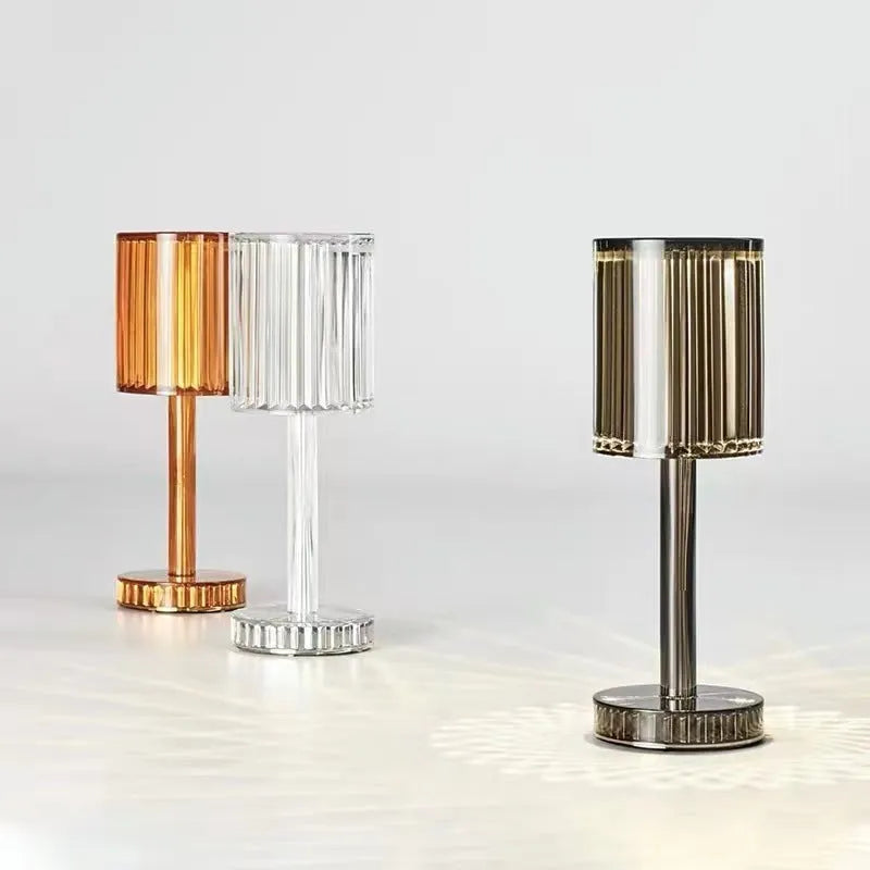 Diamond crystal glass table lamp with transparent finish for bedside, bar, or table atmosphere lighting