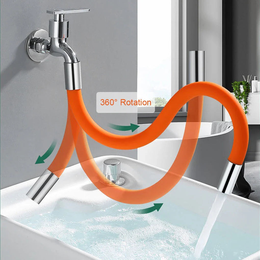 Adjustable faucet extender with 360-degree rotation for bathroom sinks, made of durable stainless steel and available in various colors and sizes.