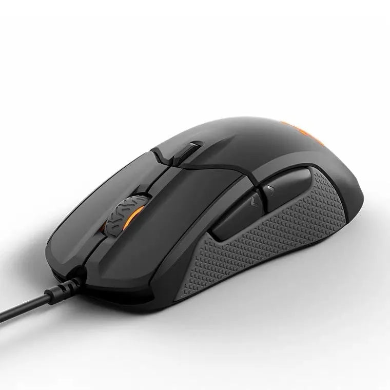 Black wired mechanical gaming mouse with 12000 DPI optical sensor, six keys, USB interface, ergonomic rat-size 128x70x42mm
